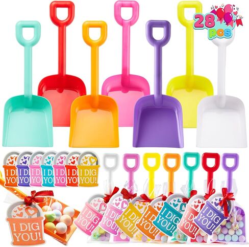 JOYIN 28 PCS Plastic Toy Shovels with I DIG YOU Cards, 28 Candy Bags with Ribbon for Valentine's Party Favors Supplies, Valentine's Toys, Classroom Exchange Prizes Valentine’s Gifts in Saudi Arabia