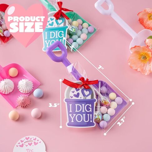 JOYIN 28 PCS Plastic Toy Shovels with I DIG YOU Cards, 28 Candy Bags with Ribbon for Valentine's Party Favors Supplies, Valentine's Toys, Classroom Exchange Prizes Valentine’s Gifts in Saudi Arabia