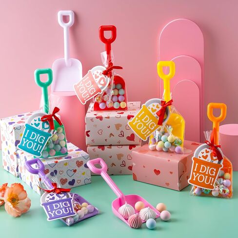 JOYIN 28 PCS Plastic Toy Shovels with I DIG YOU Cards, 28 Candy Bags with Ribbon for Valentine's Party Favors Supplies, Valentine's Toys, Classroom Exchange Prizes Valentine’s Gifts in Saudi Arabia