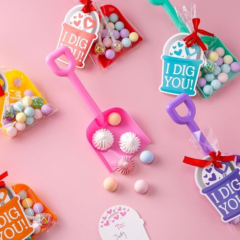 JOYIN 28 PCS Plastic Toy Shovels with I DIG YOU Cards, 28 Candy Bags with Ribbon for Valentine's Party Favors Supplies, Valentine's Toys, Classroom Exchange Prizes Valentine’s Gifts in Saudi Arabia