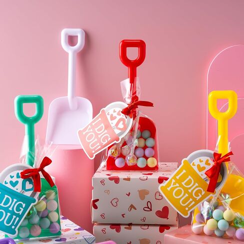 JOYIN 28 PCS Plastic Toy Shovels with I DIG YOU Cards, 28 Candy Bags with Ribbon for Valentine's Party Favors Supplies, Valentine's Toys, Classroom Exchange Prizes Valentine’s Gifts in Saudi Arabia