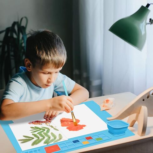 حصيرة رسم من السيليكون TobNeo مع كوب تنظيف قابل للفصل، حصيرة فنية من السيليكون مقاس 20 × 16 بوصة، حصيرة حرفية من السيليكون غير لاصقة مع 10 فرش، إسفنجة، حقيبة برباط للطلاء، الفن، الطين، DIY (وردي) in Saudi Arabia