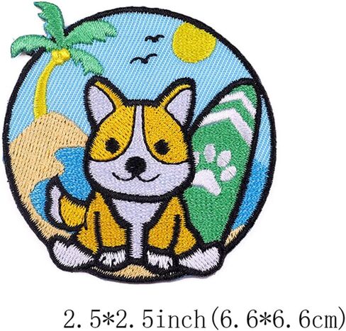 رقع كلب كورجي كرتوني على شكل كلب كورجي لطيف على الشاطئ في العطلات يمكن خياطتها للاطفال والجراء في العطلات، رقعة مطرزة لتزيين الملابس والجاكيتات والشنط والاحذية والجينز in Kuwait