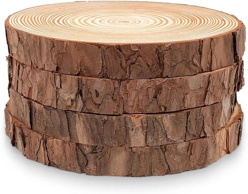 DSYIL 4 Pack Large Unfinished Wood Slices, 7-8 Inch Wood Round Circles with Tree Bark, Rustic Wood Slabs Bulk, Christmas Ornaments Wood Pieces for Rustic Wedding Table Centerpieces Decoration in Kuwait