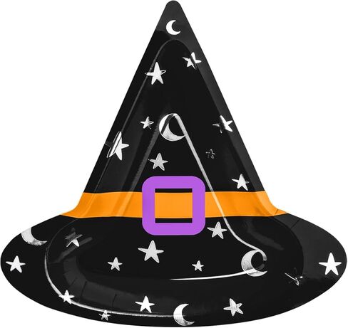 Datyiiha 50 قطعة من أطباق حفلات الهالوين مقاس 10 بوصات لحفلات الهالوين الورقية وقبعة الساحرة وأطباق أدوات المائدة للاستعمال مرة واحدة لتزيين طاولة الهالوين ومستلزمات الحفلات in Kuwait