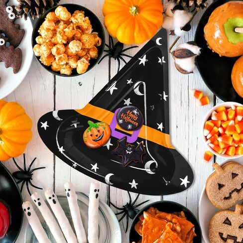 Datyiiha 50 قطعة من أطباق حفلات الهالوين مقاس 10 بوصات لحفلات الهالوين الورقية وقبعة الساحرة وأطباق أدوات المائدة للاستعمال مرة واحدة لتزيين طاولة الهالوين ومستلزمات الحفلات in Kuwait