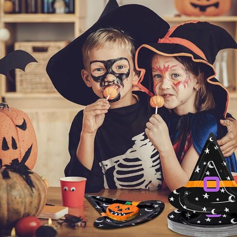 Datyiiha 50 قطعة من أطباق حفلات الهالوين مقاس 10 بوصات لحفلات الهالوين الورقية وقبعة الساحرة وأطباق أدوات المائدة للاستعمال مرة واحدة لتزيين طاولة الهالوين ومستلزمات الحفلات in Kuwait