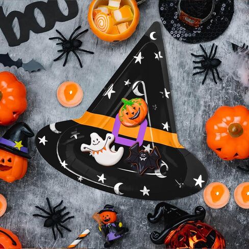 Datyiiha 50 قطعة من أطباق حفلات الهالوين مقاس 10 بوصات لحفلات الهالوين الورقية وقبعة الساحرة وأطباق أدوات المائدة للاستعمال مرة واحدة لتزيين طاولة الهالوين ومستلزمات الحفلات in Kuwait
