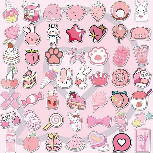 100Pcs Cute Stickers for Kids Pink Kawaii Water Bottle Stickers for Laptop Hydroflask Skateboard Waterproof Aesthetic Stickers for Teens Boys Girls in Kuwait