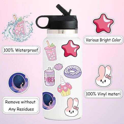 100Pcs Cute Stickers for Kids Pink Kawaii Water Bottle Stickers for Laptop Hydroflask Skateboard Waterproof Aesthetic Stickers for Teens Boys Girls in Kuwait