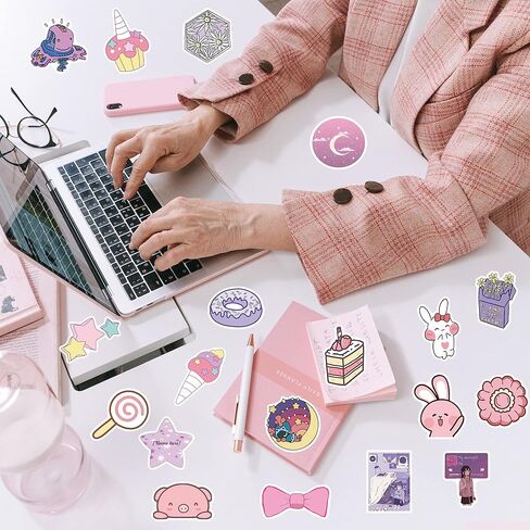 100Pcs Cute Stickers for Kids Pink Kawaii Water Bottle Stickers for Laptop Hydroflask Skateboard Waterproof Aesthetic Stickers for Teens Boys Girls in Kuwait