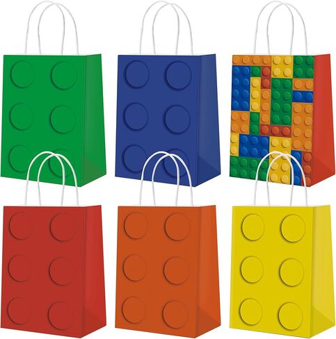 Building Block Party Gift Bags -24 PCS Building Blocks Theme Party Tote Bags for Kids Birthday - 6 Different Patterns Candy Bags Treat Bags For Birthday Party Supplies Favors Decoration in Kuwait