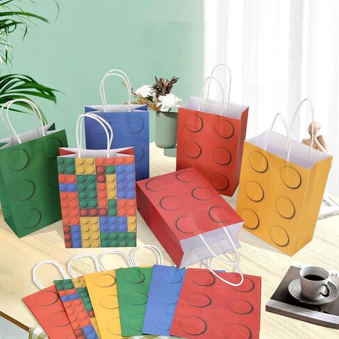Building Block Party Gift Bags -24 PCS Building Blocks Theme Party Tote Bags for Kids Birthday - 6 Different Patterns Candy Bags Treat Bags For Birthday Party Supplies Favors Decoration in Kuwait