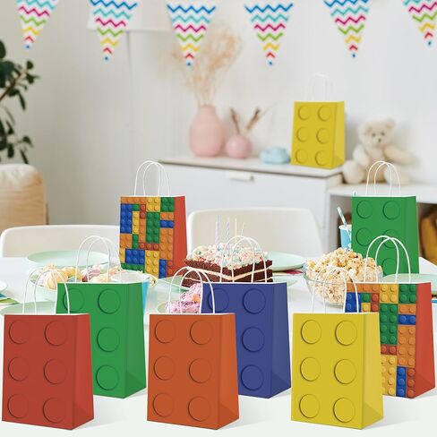 Building Block Party Gift Bags -24 PCS Building Blocks Theme Party Tote Bags for Kids Birthday - 6 Different Patterns Candy Bags Treat Bags For Birthday Party Supplies Favors Decoration in Kuwait