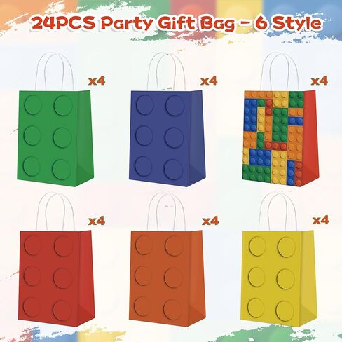 Building Block Party Gift Bags -24 PCS Building Blocks Theme Party Tote Bags for Kids Birthday - 6 Different Patterns Candy Bags Treat Bags For Birthday Party Supplies Favors Decoration in Kuwait