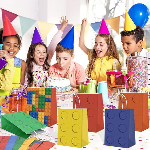 Building Block Party Gift Bags -24 PCS Building Blocks Theme Party Tote Bags for Kids Birthday - 6 Different Patterns Candy Bags Treat Bags For Birthday Party Supplies Favors Decoration in Kuwait