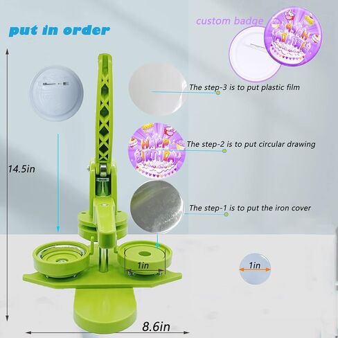 LazyWomen زر صنع الآلة بدون تركيب، مجموعة ماكينة صنع الشارة الدبوسية، 1 بوصة (25 مم) آلة ضغط الشارة مجانًا 100 قطعة من لوازم أجزاء الشارة وقطاعة دائرية، هدايا للأطفال in Kuwait