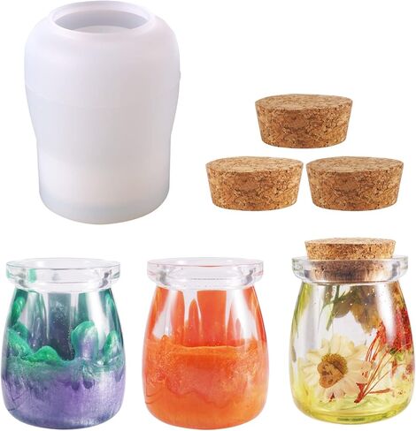 قوالب برطمانات الراتنج من لوكسوين، قالب برطمانات سيليكون مع 3 قطع من الفلين، قوالب الراتنج لبرطمانات التخزين المصنوعة يدويًا من الإيبوكسي، زجاجة تخزين، حاوية مجوهرات، ديكور المنزل in Kuwait