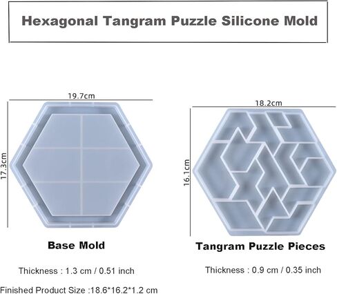 قالب سيليكون لغز Koelin Tangram، مجموعة قوالب راتنج أحجية الصور المقطوعة السداسية، مجموعة Tangram للعبة الألغاز، صناعة الراتنج، الحرف اليدوية المصنوعة يدويًا من الراتنج in Kuwait