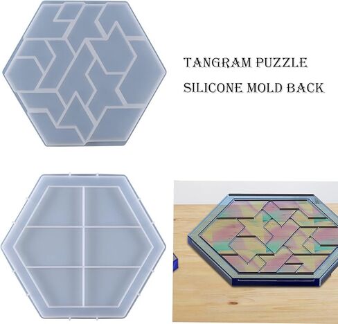 قالب سيليكون لغز Koelin Tangram، مجموعة قوالب راتنج أحجية الصور المقطوعة السداسية، مجموعة Tangram للعبة الألغاز، صناعة الراتنج، الحرف اليدوية المصنوعة يدويًا من الراتنج in Kuwait