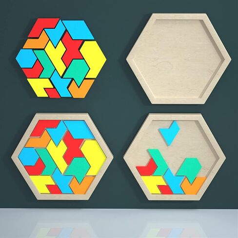 قالب سيليكون لغز Koelin Tangram، مجموعة قوالب راتنج أحجية الصور المقطوعة السداسية، مجموعة Tangram للعبة الألغاز، صناعة الراتنج، الحرف اليدوية المصنوعة يدويًا من الراتنج in Kuwait