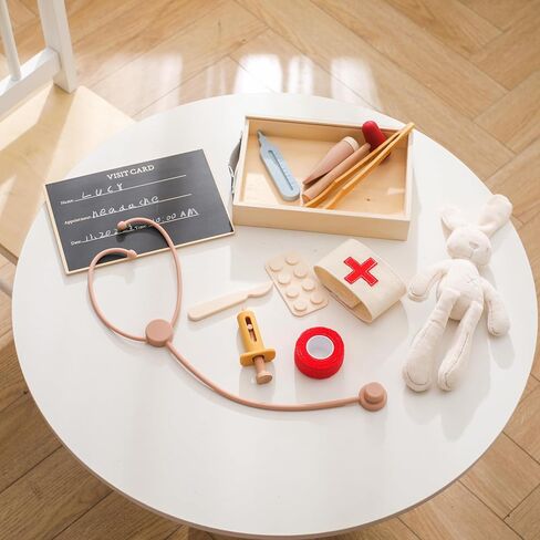 طقم الطبيب الخشبي من إيركيود للأطفال الصغار | مجموعة لعب التظاهر للطبيب مكونة من 9 قطع | مجموعة لعب الأطباء للأطفال مع صندوق تخزين طبي | ألعاب تعليمية للأولاد والبنات من عمر 3 سنوات فما فوق in Kuwait