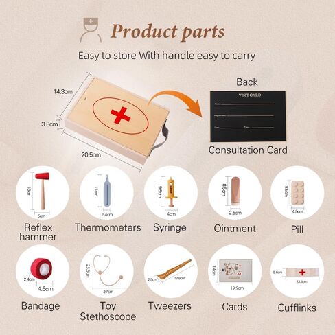 طقم الطبيب الخشبي من إيركيود للأطفال الصغار | مجموعة لعب التظاهر للطبيب مكونة من 9 قطع | مجموعة لعب الأطباء للأطفال مع صندوق تخزين طبي | ألعاب تعليمية للأولاد والبنات من عمر 3 سنوات فما فوق in Kuwait