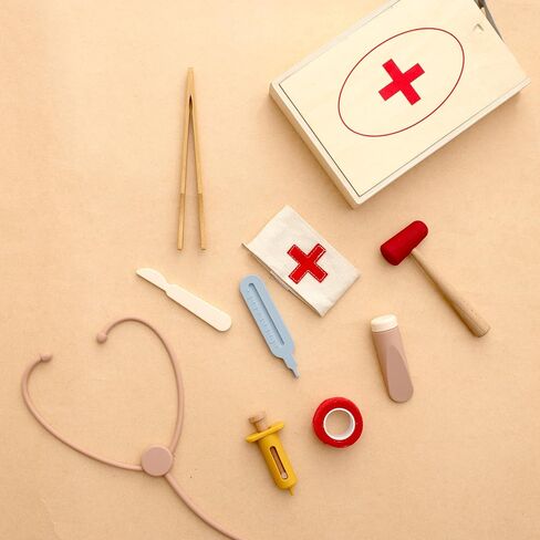 طقم الطبيب الخشبي من إيركيود للأطفال الصغار | مجموعة لعب التظاهر للطبيب مكونة من 9 قطع | مجموعة لعب الأطباء للأطفال مع صندوق تخزين طبي | ألعاب تعليمية للأولاد والبنات من عمر 3 سنوات فما فوق in Kuwait