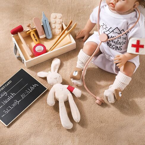 طقم الطبيب الخشبي من إيركيود للأطفال الصغار | مجموعة لعب التظاهر للطبيب مكونة من 9 قطع | مجموعة لعب الأطباء للأطفال مع صندوق تخزين طبي | ألعاب تعليمية للأولاد والبنات من عمر 3 سنوات فما فوق in Kuwait