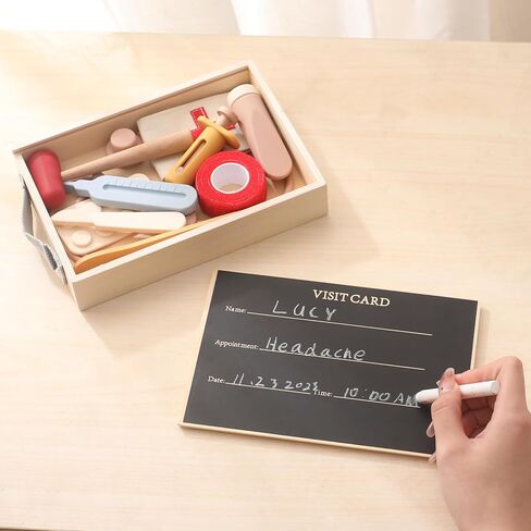 طقم الطبيب الخشبي من إيركيود للأطفال الصغار | مجموعة لعب التظاهر للطبيب مكونة من 9 قطع | مجموعة لعب الأطباء للأطفال مع صندوق تخزين طبي | ألعاب تعليمية للأولاد والبنات من عمر 3 سنوات فما فوق in Kuwait