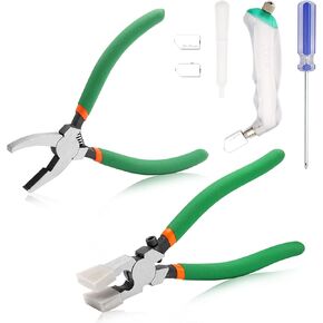 SPEEDWOX Heavy Duty Glass Running Pliers Breaker Grozer Pliers Set 12PCS Glass Cutting Tool Kit Oil Feed Glass Cutter with 3 Size Cutter Head Oil Dropper Screwdriver Engraved Pen Leather Zipper Bag