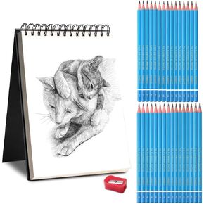مجموعة رسم احترافية - 31 قطعة من أقلام الجرافيت للرسم الفني، 60 ورقة (120 صفحة) لوحة كتب رسم A4 (108 رطل/100 جرام)، قلم رصاص ميكانيكي 2B 0.7 مم، مستلزمات فنية لأقلام التظليل للفنانين المحترفين in Kuwait