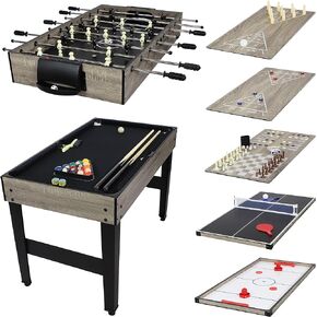 Sunnydaze 10-in-1 Game Table - Combination Multi-Game Table with Billiards, Push Hockey, Foosball, Ping Pong, and More - 49.5-Inch - Classic Wood Stain