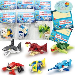 WODMAZ Valentines Day Cards with Sea Animal Building Blocks, 24 Packs Valentine Gift Ocean Building Toys Set for Kids Classroom Party Favor, Valentine Gift Exchange, Valentine's Greeting Cards in Kuwait