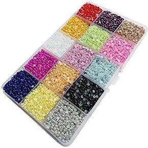 Chenkou Craft 10000pcs Assorted 15 Colors Imitation Half Flatback Pearl Bead 4mm Gem Scrapbook Craft DIY Beads + Plastic Box