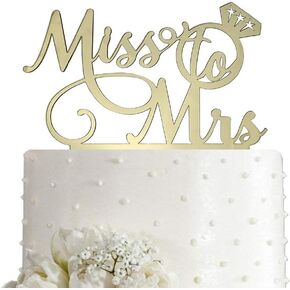 Miss To Mrs Cake Topper - Bridal Shower, Mr and Mrs Wedding/Engagement/Marriage Party Decoration, Mirror Silvery Acrylic