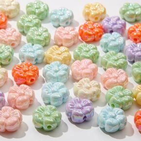 CYEENUT 50pcs Acrylic Flower Beads Ab Color Flower Beads Mix Candy Colors Flower Beads for Bracelet Necklace Jewelry Making(Flower)