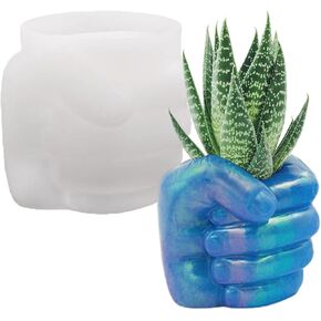 ONNPNN قبضة شكل زهرة وعاء سيليكون العفن، إشارات إبداعية مزهرية ايبوكسي الراتنج قوالب ، 3D اليد مجوهرات حامل القلم حامل الحاويات ، النباتات النضرة وعاء الإسمنت العفن لصب ديكور المنزل in Kuwait