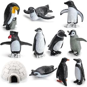 11PCS Realistic Penguin Figurines Toy Playset Mini Penguin Action Figures Polar Animal Educational Toy Penguin Cake Topper Decoration Christmas Birthday Party Supplies Gift for Kids Ages 3+