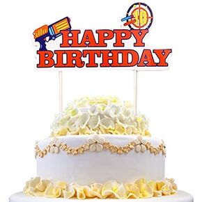 Happy Birthday Cake Topper - Nerf Theme Gun Picks Target Cake Decoration for Kids Boys Game Party Supplies
