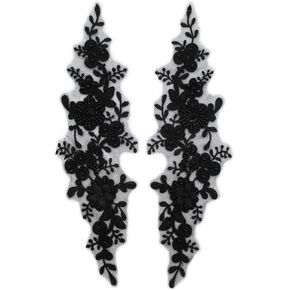 Trimscraft الترتر كريستال مطرز يزين زوج بقع الدانتيل الزهور نمط رايون مطرزة على شبكة دعم حزمة من 1 زوج (أسود) in Kuwait