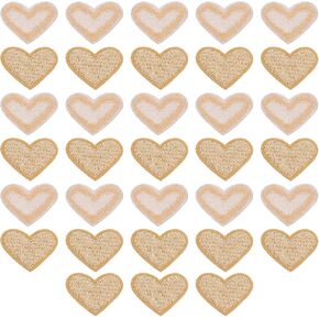MECCANIXITY Heart Shaped Iron on Patches Beige Embroidered Sew on Love Applique Patches for Clothing Jackets Backpack Shoes Repairing Decorations Pack of 33 in Kuwait