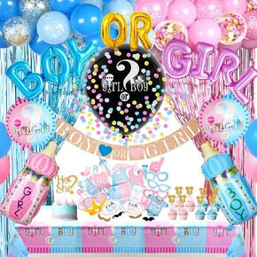 JOYYPOP Gender Reveal Decorations 105pcs Gender Reveal Party Supplies with Gender Reveal Balloon,Tablecloth,Boy OR Girl Foil Balloon,Blue or Pink Printed Balloons,Photo Props for Gender Reveal Party in Kuwait