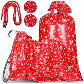2 Sets 70 x 40 Inch Jumbo Christmas Gift Bag Red White Snowflakes Gift Wrapping Bags Extra Large Gift Bags for Presents Giant Xmas Plastic Gift Bags with Cord Tie and Gift Tags for Xmas Party Favors in Saudi Arabia