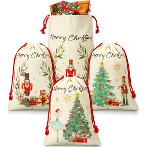Moukeren 4 Pcs Christmas Sack Bag Christmas Gift Bag with Drawstring Canvas Christmas Nutcrackers Decorations Reusable Giant Santa Bag Xmas Gift Wrap Bags for Christmas Party Decoration(Pink) in Saudi Arabia