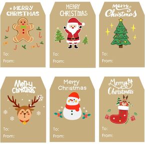 500 قطعة من ملصقات هدايا عيد الميلاد من BAISDY، ملصقات بطاقات هدايا ذاتية اللصق من Kraft Xmas لهدايا العطلات، صندوق هدايا، 3 × 2 بوصة in Kuwait