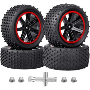 HobbyPark 12mm Hex PreGlued 1/10 RC Buggy Tires and Wheels Set Mounted for Traxxas Bandit VXL Losi Redcat Wltoys 144001 2S 3S Lipo Brushless Motor (Style A)