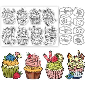 GLOBLELAND Cupcake Clear Stamps and Cutting Dies Cupcake Stamps and Embossing Die Cuts Silicone Stamp Cards and Metal Cutting Die for Card Making and DIY Embossing Scrapbooking in Saudi Arabia