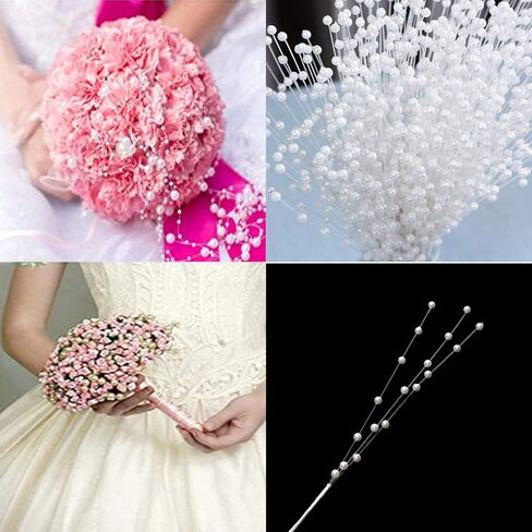 دازايج 50 قطعة من خرز اللؤلؤ الصناعي الصغير 4 ملم، خيط خرز ابيض ابداعي لجذع زهرة اللؤلؤ لتصنعها بنفسك، باقة زهور الزفاف، اكليل الشعر، حلي المنزل، حفلات الزفاف، ترتيب الزهور، 50 قطعة in Kuwait