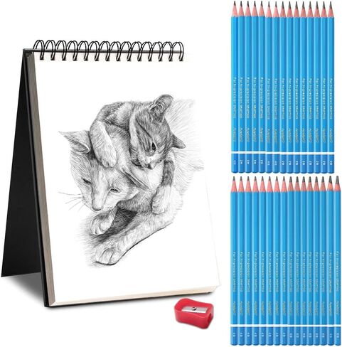 مجموعة رسم احترافية - 31 قطعة من أقلام الجرافيت للرسم الفني، 60 ورقة (120 صفحة) لوحة كتب رسم A4 (108 رطل/100 جرام)، قلم رصاص ميكانيكي 2B 0.7 مم، مستلزمات فنية لأقلام التظليل للفنانين المحترفين in Kuwait